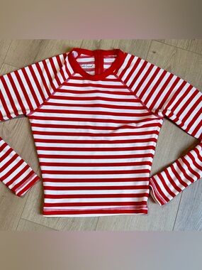 J. Crew Red and White Striped Rash Guard